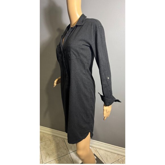 prAna La Noa Hemp Black Button-Down Shirt Dress 🖤 Soft Eco Casual - Picture 5 of 9